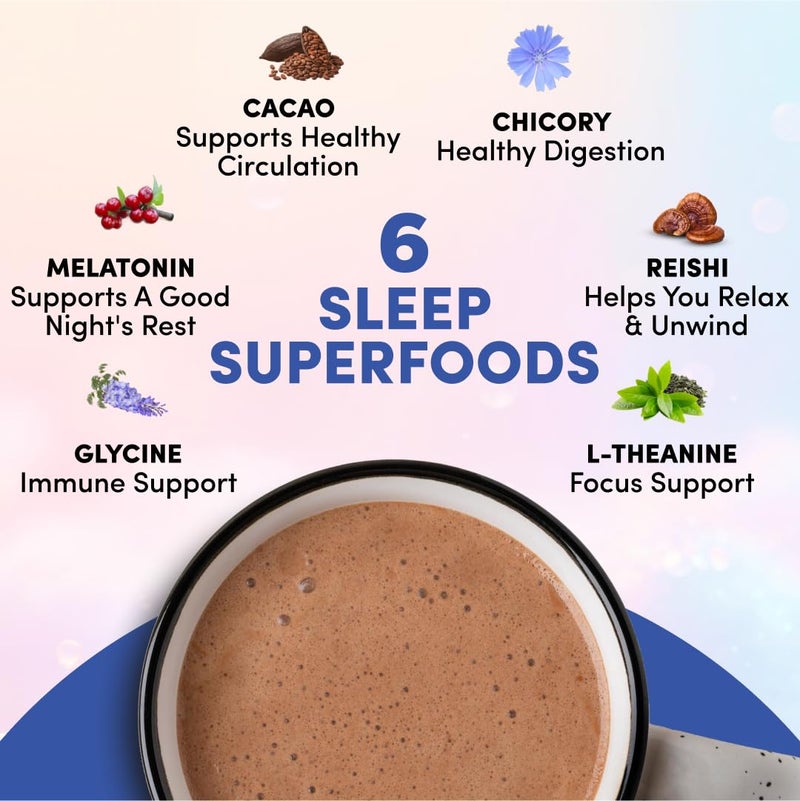 RYZE SUPERFOODS Mushroom Hot Cocoa Melatonin Sleep Supplement, Keto Cocoa Powder with Reishi Mushroom, Melatonin, Glycine, Cacao, L-Theanine, Chicory to Help Fall Asleep and Stay Asleep, 20 Servings - Image 3